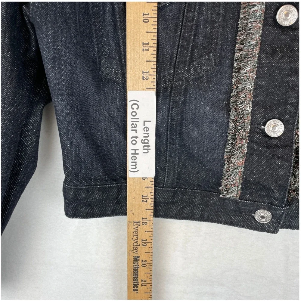 7‎ For All Mankind Cropped Trucker Jacket Black Fringe Denim AU4192091 WOBK S